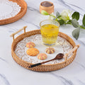 Factory Handmade Natural Wooden Handle Real Bamboo Decor Storage Food Rattan Tray