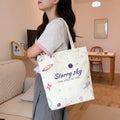 Cartoon Print Canvas Shoulder Bags for Women Students Class Girls Underarm Bag Handbags Commuter Portable Female Shopping Tote
