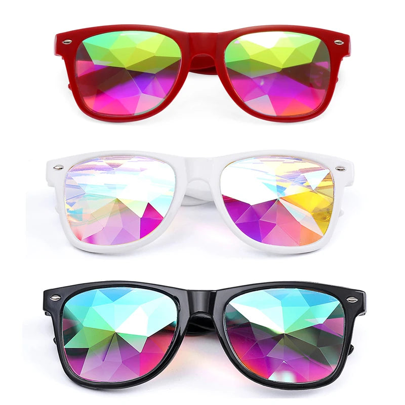 Band Concert Square Glasses Kaleidoscope Sunglasses Diffracted Crystal Lens Party Rave Colourful Optical Reflective Glass Prism