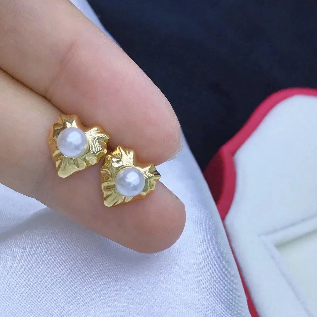 E2309 5-6mm DIY Natural Freshwater Pearl Charm Earrings Mounting Accessory 925 Sterling Silver Gold Plated  Jewelry for Women