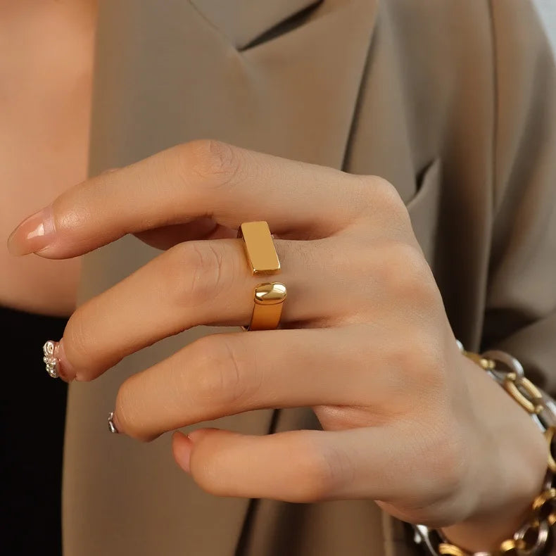 Dainty geometric non tarnish stainless steel kpop gold plated minimalist jewelry womens rings anillos de oro