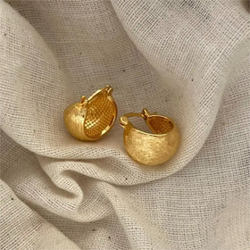 European Style 18k Gold Plated 925 Sterling Silver Round Ear Buckle Geometric Beads Brushed Earrings