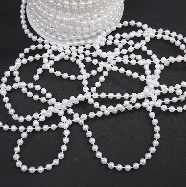 Wholesale White Faux Pearl Garland Spool Roll Strand Wedding Party Decoration Pearl Ribbon