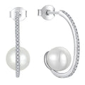 Elegant Half Moon Design Luxury Hypoallergenic Sterling Silver Smooth Freshwater Pearls Earrings with Zircon Accents