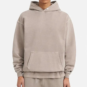 Men's 100% Cotton Washed Hoodie Oversized Pockets Drop Shoulder Functional Pullover Printed Pattern Heavyweight Customizable