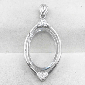 Sterling Silver 15*20mm Semi Mount Pendant Empty Frame Blank Support Setting S925 Base Holder Without Center Stone for DIY Inlay