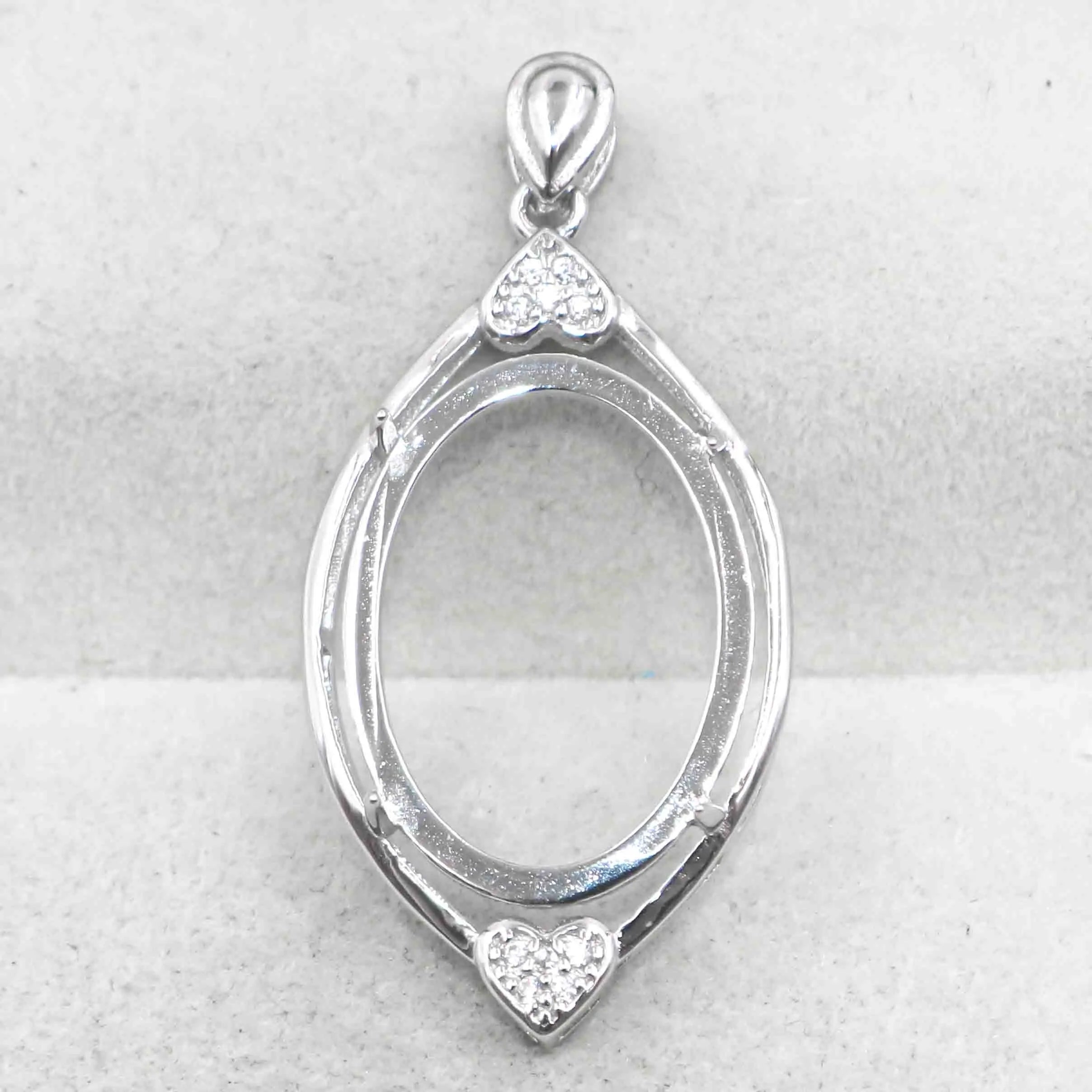 Sterling Silver 15*20mm Semi Mount Pendant Empty Frame Blank Support Setting S925 Base Holder Without Center Stone for DIY Inlay