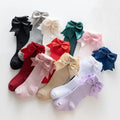 12 Colors New Arrival Children's Solid Fashion Swallow Tail Double Bow Knee Length Princess Socks Gifts