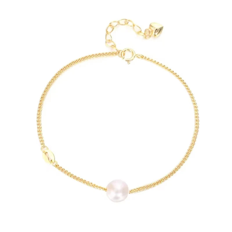 Wholesale Sterling 925 Silver Bracelets Minimalist Women Jewellery 18K Gold Pearl Charm Bracelets for Women