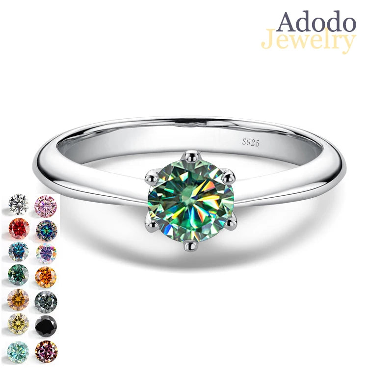 2024 New Wholesale S925 Sterling Silver Six-claw 1carat 2 Carat 3Carat D VVS Colorful Moissanite Ring