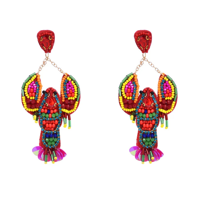 2025 Acrylic Lobster Dangle Earrings Multi Beads Handmade Drop Animal Earrings