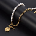 New 18K Gold Plated Twisted Rope Chain Necklaces Splicing Natural Freshwater Pearl Pearl Necklace for Women