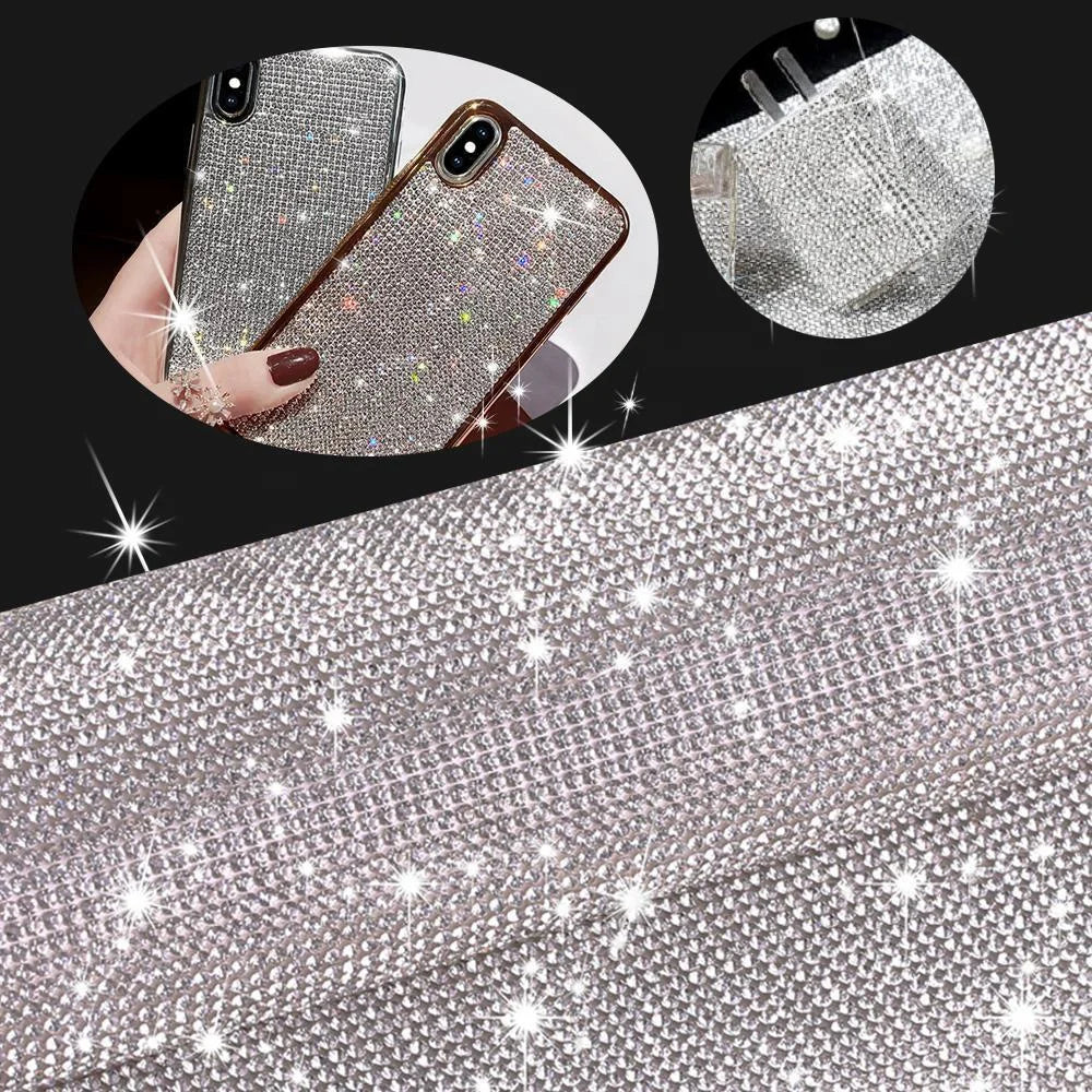 Clear 24*40cm Self Adhesive Rhinestone Sticker Iron on Strass Crystal Applique Banding Trim Sheet Diamond Mesh for Decoration