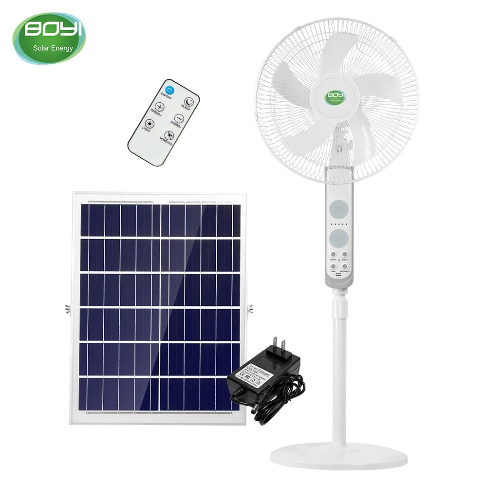 Solar AD AC Battery Charge Fan with LED Light and Sleep Mode Electric Power Source for Outdoor and Car Use