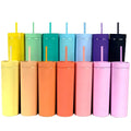 16oz Pastel Matte Acrylic Plastic Unbreakable Tumbler Double Wall for Skinny Cup with Lid and Straw Glass Tumbler