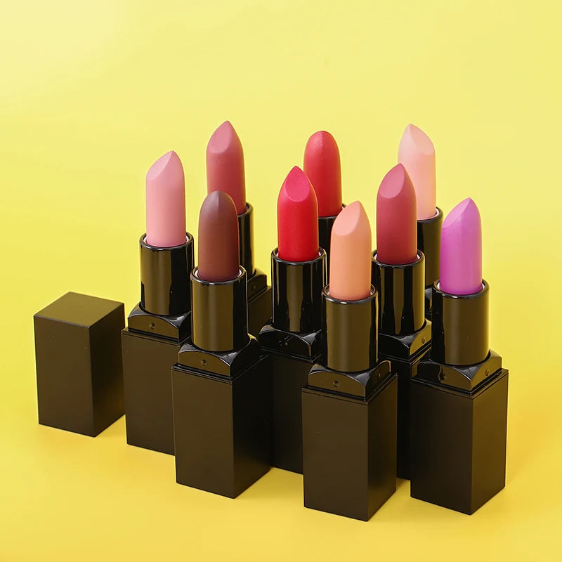 Wholesale Cosmetic Makeup Vegan Nude Long Lasting Lipstick Black Tube Cream Matte Lipstick