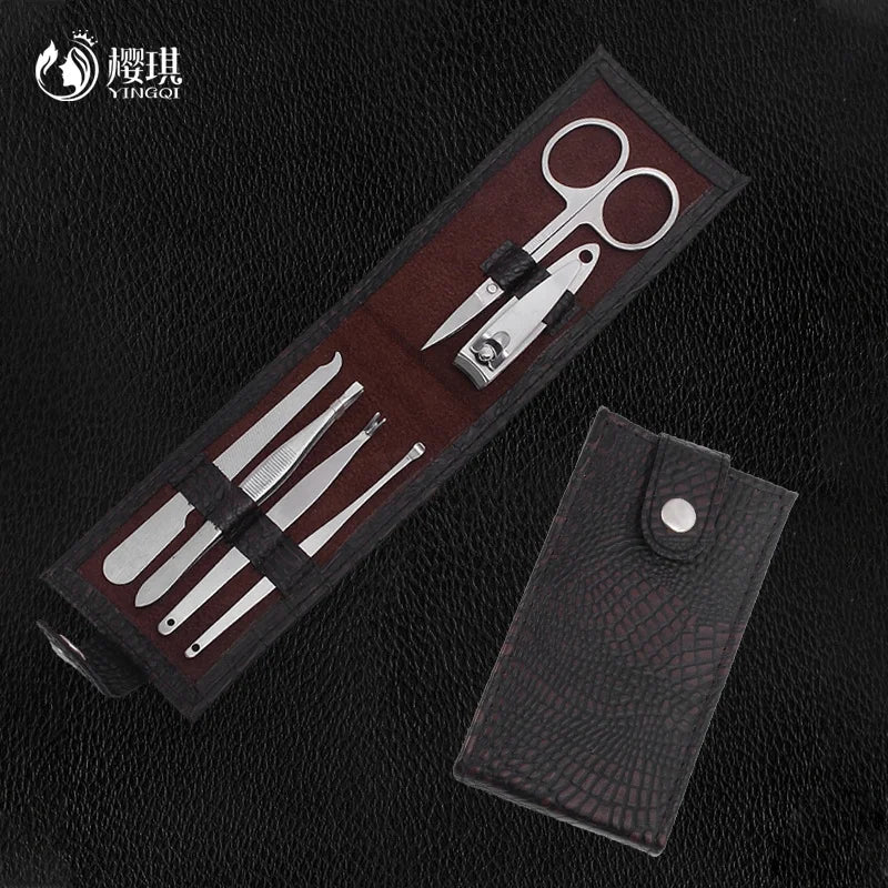 Professional 6PCS Manicure Set for Men & Women Stainless Steel Pedicure Nail Clippers Kit with PVC Leather Case for Grooming