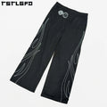 Vintage Sportswear Lightweight Breathable Running Jogger Custom Screen Print Oversized Track Pants Mesh Wide Leg Pants Men