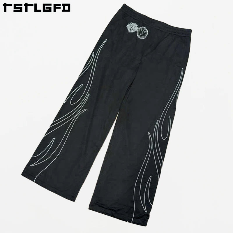Vintage Sportswear Lightweight Breathable Running Jogger Custom Screen Print Oversized Track Pants Mesh Wide Leg Pants Men