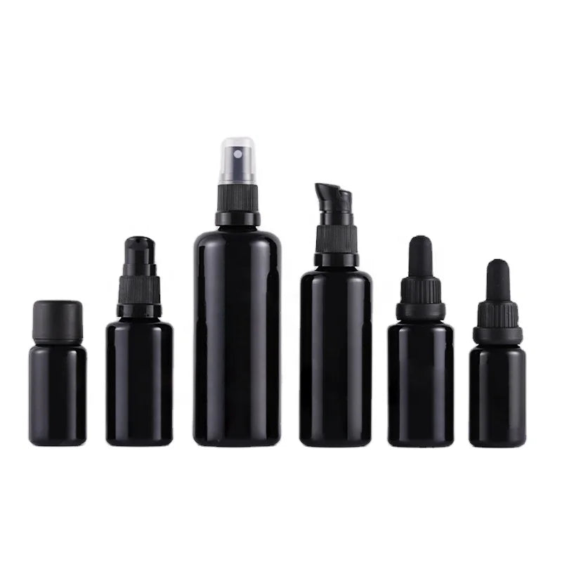 Matte Black 5ml 10ml 15ml 30ml 50ml 100ml Glass Essential Oil Bottles Glossy Aluminum Pump Dropper for Perfume Spray Shampoo
