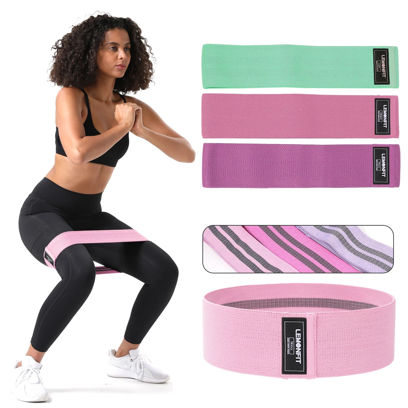 Custom Logo Pack of 3 Gym Yoga Exercise Fitness Workout Thickened Fabric Booty Hip Resistance Bands Set