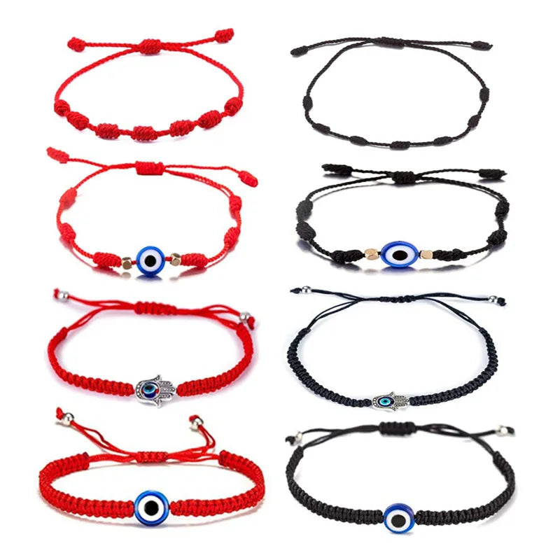 Adjustable Pull Bracelet Palm Eyes Seven-section Flat Knot Red and Black Bracelets