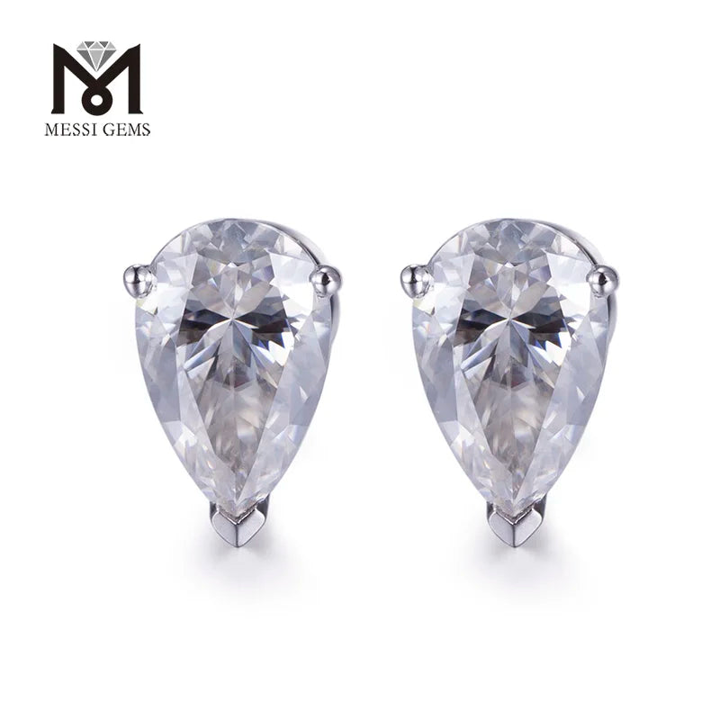 Messi Gems Moissanite Jewelry Lady Gift 14K Gold Pear Cut Moissanite Stud Earrings