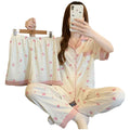 DDP Three Piece Set Casual New Style Cute Printed Comfortable Summer Nightgown Casual Home Wear Women Home Wear Pajamas