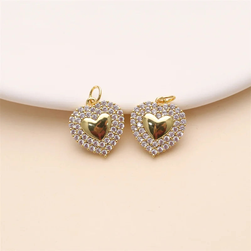 DIY Necklace 18K Gold Plated CZ Pave Heart Charm for Women's Jewelry Making-Cute Gift