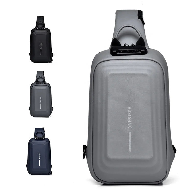 Single Shoulder Fanny Pack Crossbody Hard Shell Backpack for Men Dedicated Storage Pockets Made of Durable Polyester and PVC