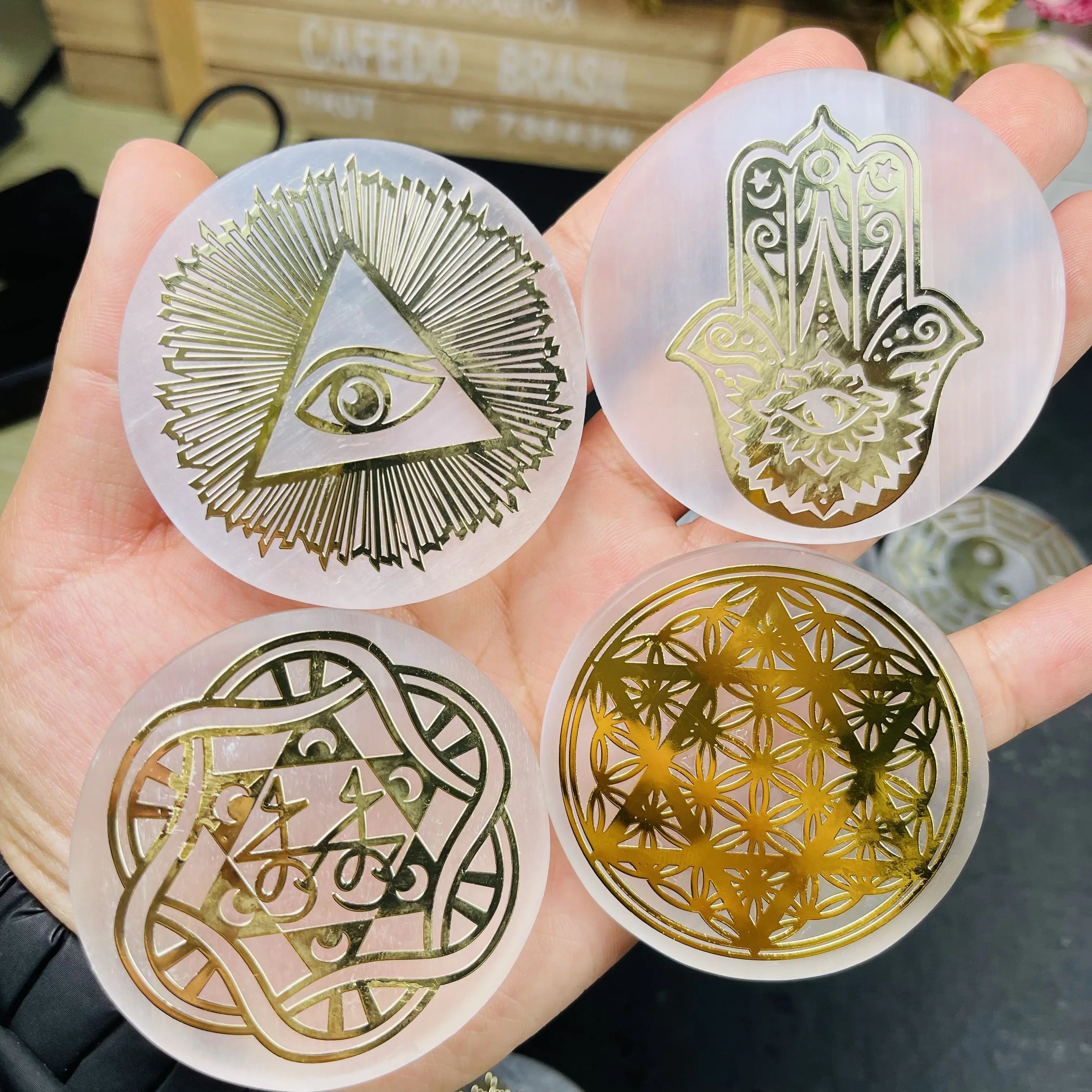 Best Selling Best Quality Round Selenite Charging Plate 7 Chakra Healing Crystal Selenite Stone for Sale