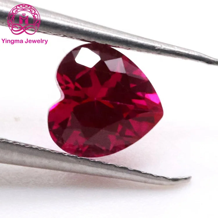 YINGMA Lab Created Ruby Corundum Stones 5# Heart Cut Loose Gemstones Synthetic Red Corundum for Jewelry