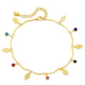 Fashion Trendy Korean Brass Alloy 18k Gold Plated Leaf with Zircnia Zicon Bead Pendant Anklet for Women Foot Jewelry