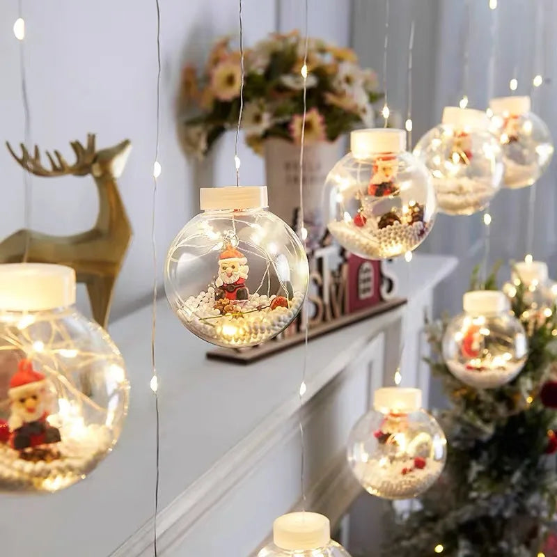 Santa Claus  Snowman Window Curtain Christmas  Wishing Ball Lights  Indoor Outdoor Romantic Fairy String Lights
