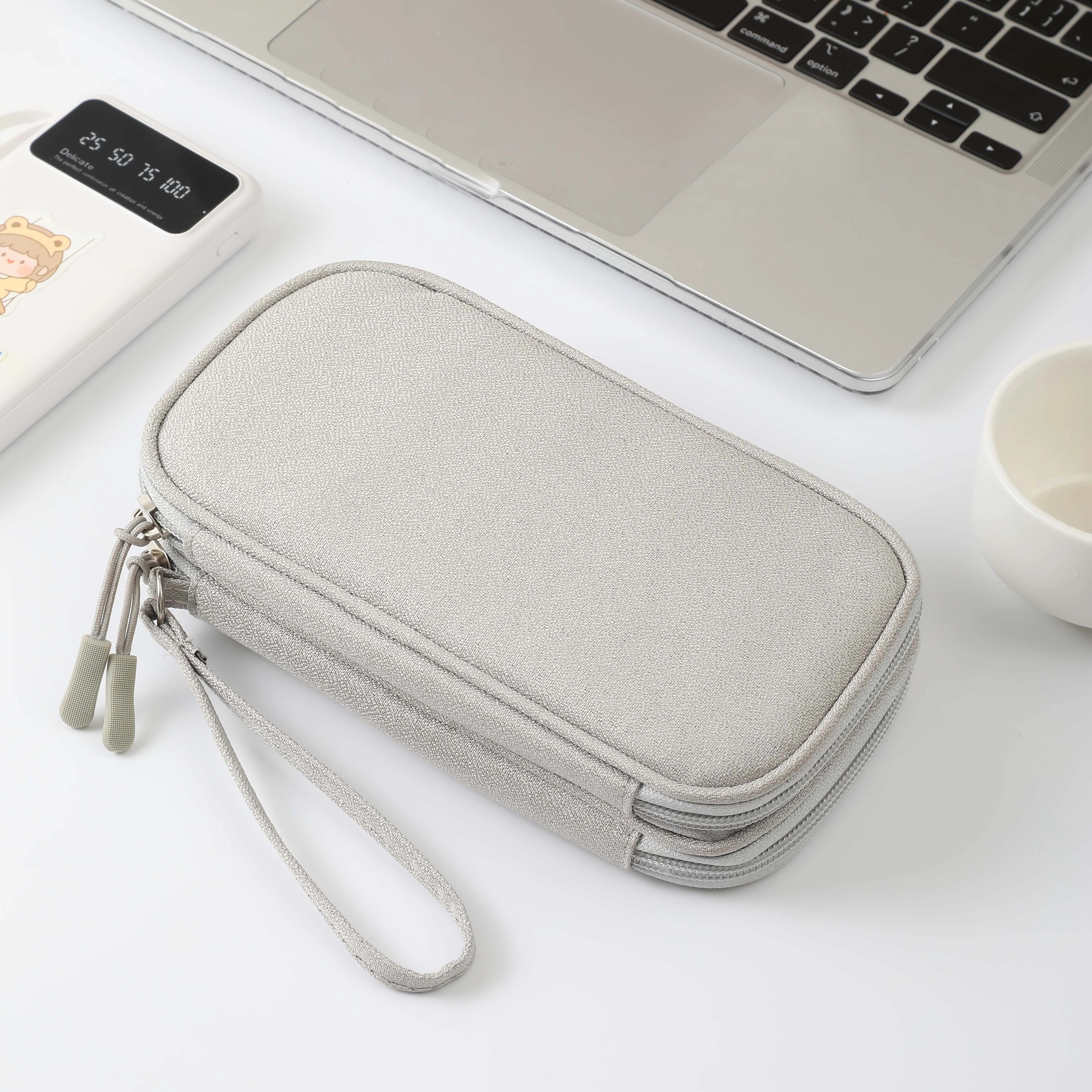 Durable Double-Layer Digital Organizer Zipper Travel Mobile Phone Charger Electronic Accessories Storage Bag for Data Cable