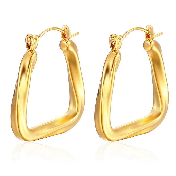 Baolen Fashion Jewelry Stainless Steel Zircon Bead U Shape 18K Gold Plated Women Chunky Huggie Concentric Knot Hoop Earrings