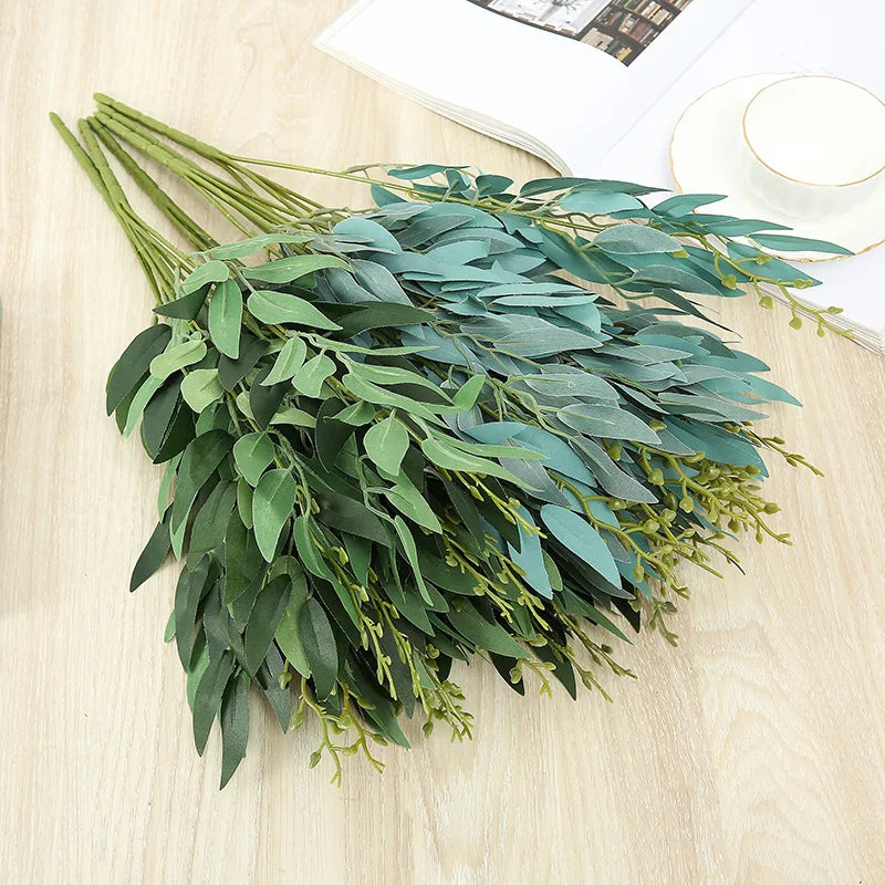 5 Branches Artificial Silk Willow Leaf Bouquet Decoration Leaves Bouquet for Sale