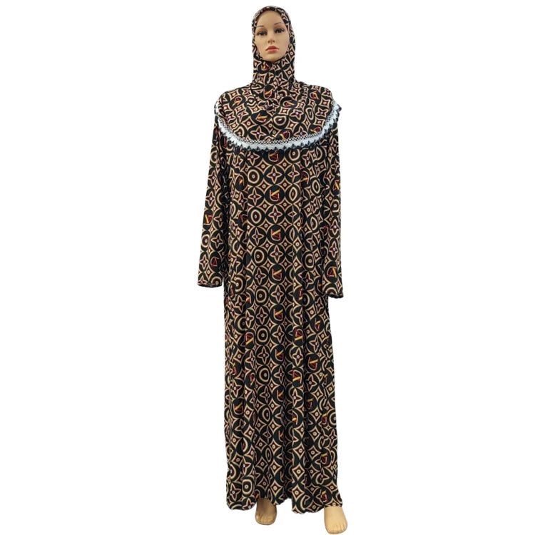 Lace Flowers Pullover Prayer Hooded Dress Abaya Robe ISLAMIC Muslim Costume RAMADAN WORSHIP HIJAB ADN SKIRT Together for Lady