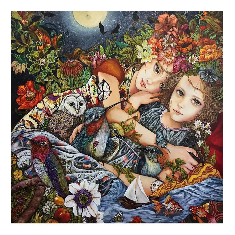 Ever Moment Diamond Painting Portrait Girl Flower Bird Resin Full Square Drill Mosaic Embroidery Decoration Leisure Home ASF2129
