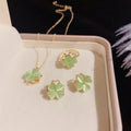 2022 New Style Green Opal Four-leaf Clover Rotating Windmill S925 Silver Needle Earring Rotatable Necklace Ring Jewelry Set