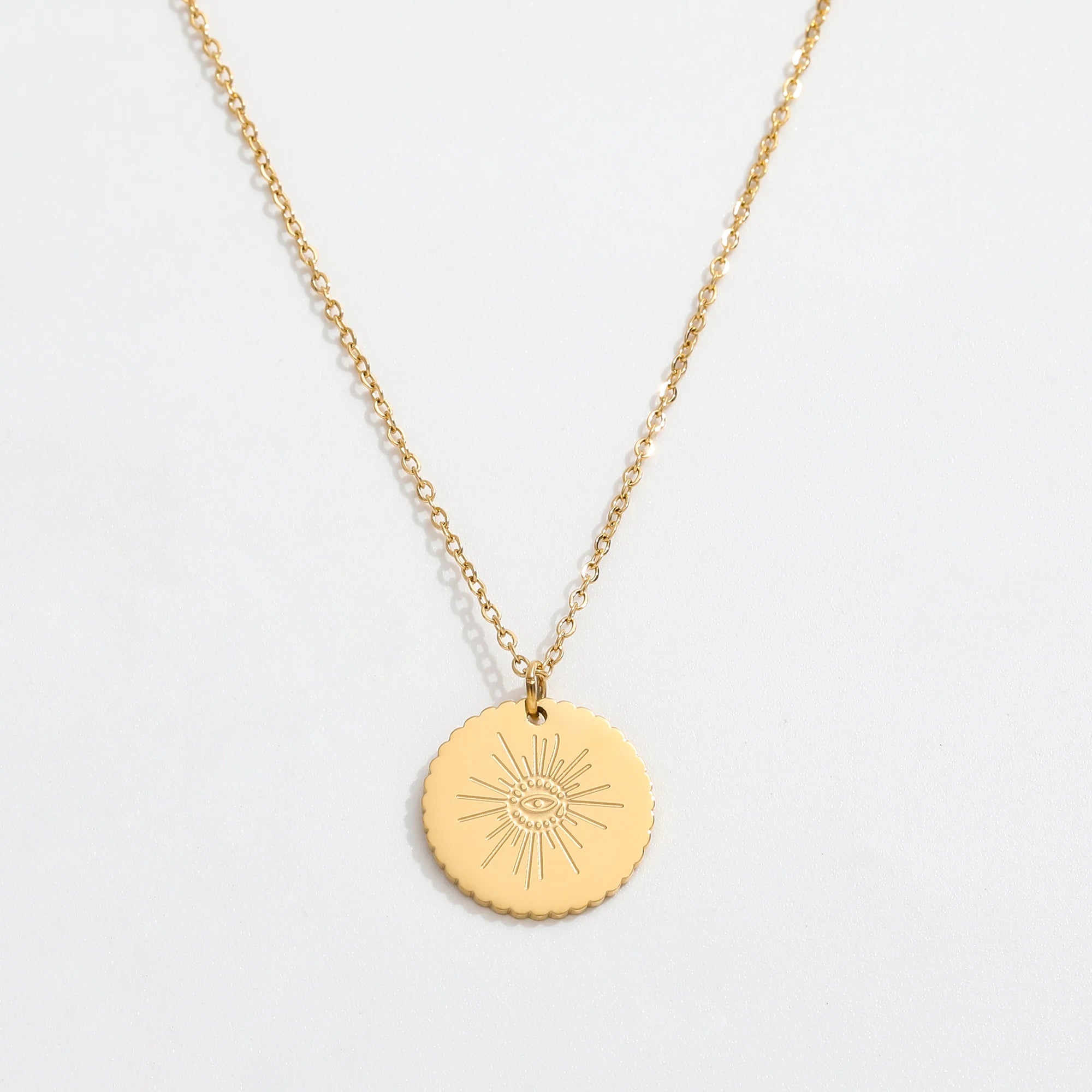 Joolim Plated Evil Eyes Coin Pendant Choker Necklace Jewelry Wholesale Gold Stainless Steel Necklaces Trendy Women's Chains