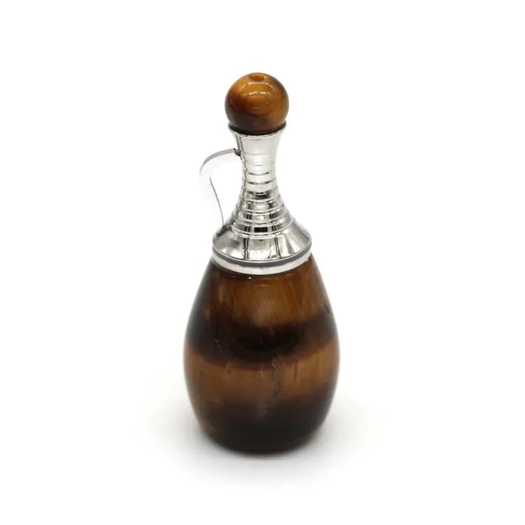 HZ Wholesale natural crystal Tiger eye roundish stainless steel silver kettle-shaped perfume essential oil bottle pendant
