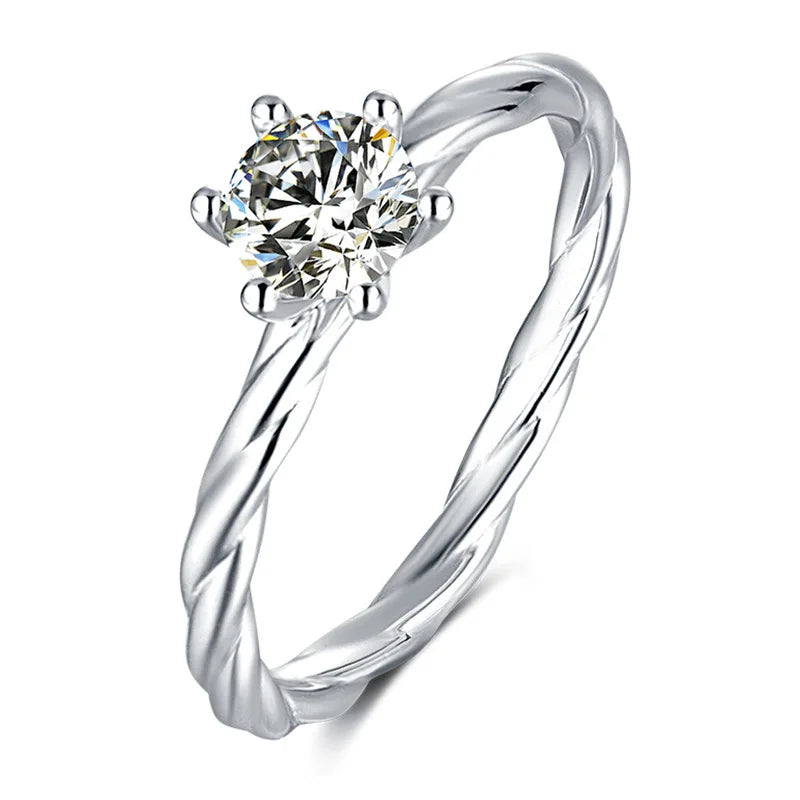 GRA Certified Sterling Silver 925 Solitaire Moissanite Engagement Ring Rhodium Plating Twisted Band Design Moissanite Ring Women