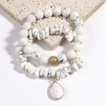Wholesale New Bohemian Women Jewelry 2pc Set Natural Gemstone Beads Elastic Bracelet Copper Cubic Zircon Ball Stack Bracelet Set