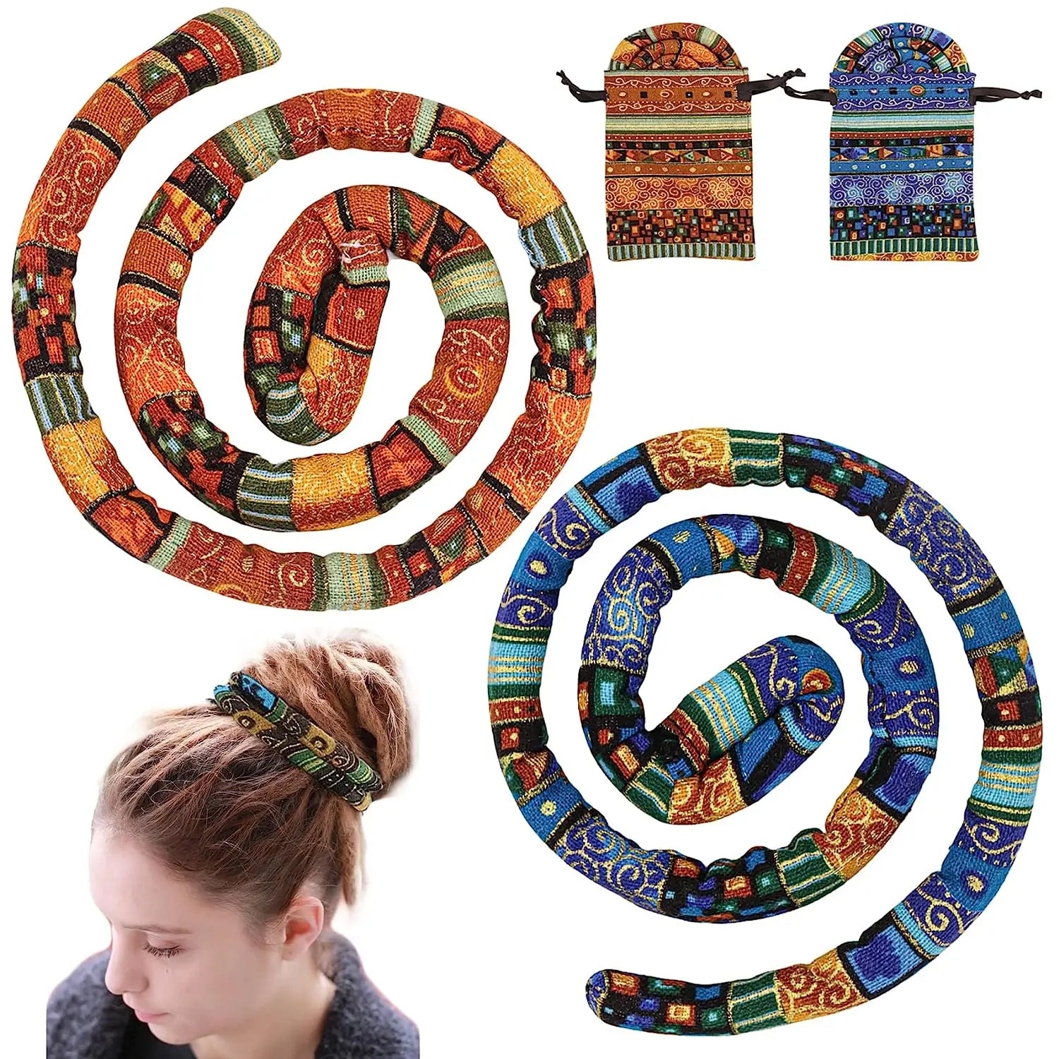CHENGHE  Bohemian Fabric Dreadlock Accessories Bendable Ponytail Holders Colorful Dreadlock Hair Lock Tie With Storage Bag