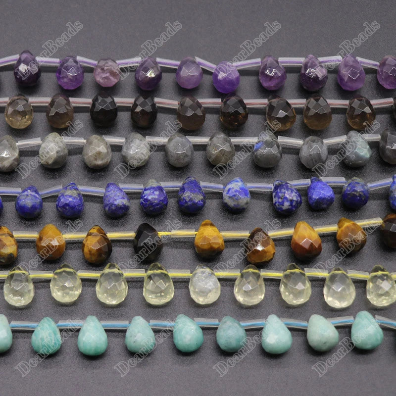 Genuine Gemstone Top Drilled Teardrop Beads Strand Natural Quartz Amethyst Prehnite Water Drop Beads 10x14mm
