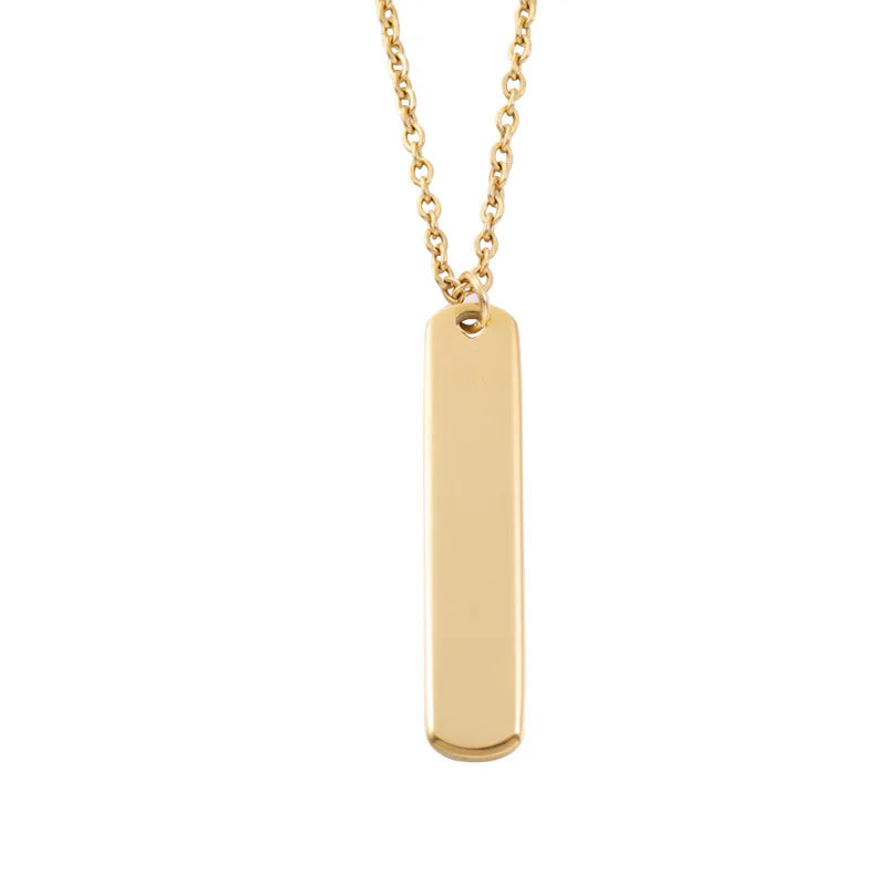 Customized Engraved Logo Thin Personalized Rectangle Necklace Stainless Steel Gold Plated Blank Vertical 3D Bar Necklace