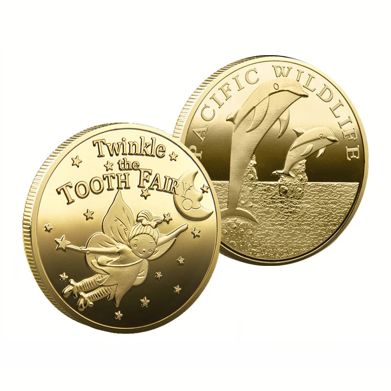 Custom Gold Plated Kids unicorn Dolphins Tooth fairy Embossed Souvenir Coin