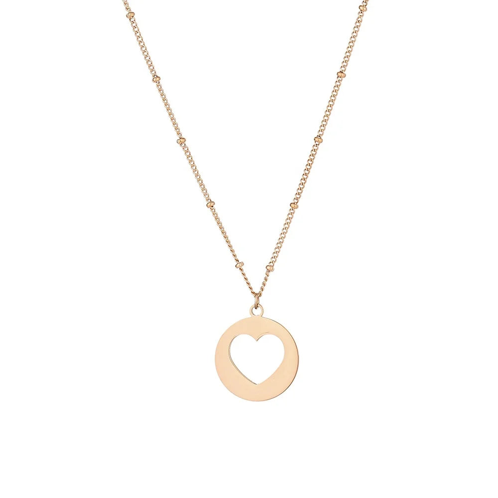 Heart-Shaped 2cm Stainless Steel Pendant Necklace with Ball Bead Chain Fashion Accessory