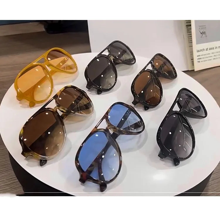Trendy Gradient Blue Lens Oversized Pilot Sunglasses Women Brand Design Vintage Tortoise Shell Aviation Men Shades Sun Glasses
